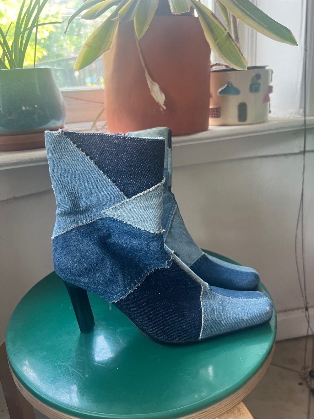 Paprika Denim Patchwork Ankle Boots in Multi-Blue